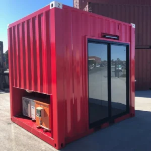 Roter 10-Fuß-High-Cube-Bedienstand-Container mit verglaster Schiebetür und offenem Technikfach