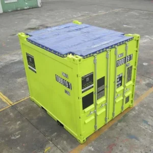 Limonengrüner 10-Fuß-Open-Top-Offshore-Container mit blauer Planenabdeckung und verriegelten Türen