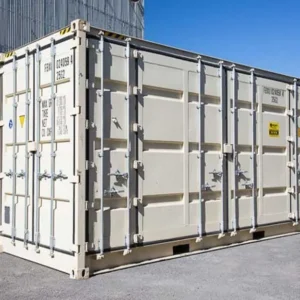 Beigefarbener 20-Fuß-High-Cube-Open-Side-Container mit geschlossenen Seiten- und Stirntüren
