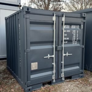 Anthrazitfarbener 8 Fuß Lagercontainer mit geschlossenen Doppelflügeltüren und Verriegelungsstangen