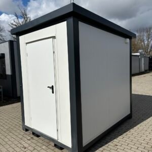 Außenansicht des Lagercontainers 2,60 x 2,00 m mit weißer Tür und anthrazitfarbenem Rahmen