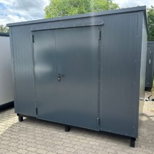 Außenansicht des anthrazitfarbenen Lagercontainers 3,00 x 2,00 m mit zweiflügeliger Tür
